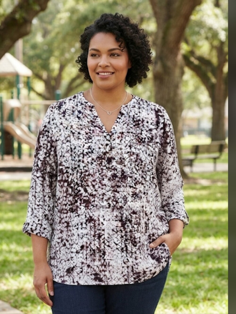 Violet & Claire Burgundy and White Abstract Print Tunic